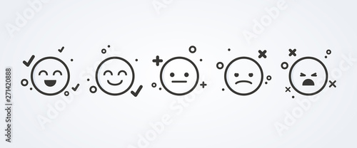 Vector illustration of satisfaction level. Range to assess the emotions of your content. Feedback in form of emotions. User experience, customer feedback
