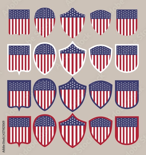 The USA state flag shields in frames for the Independence Day - set 1