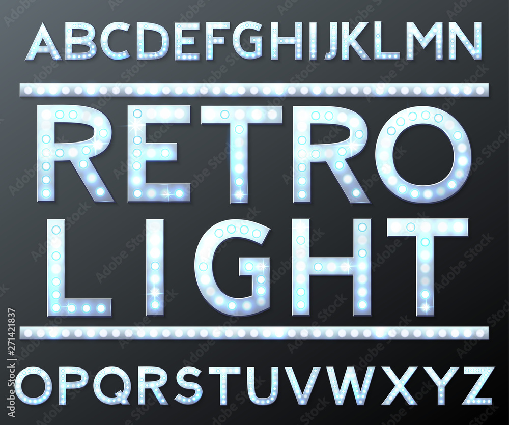 Fototapeta premium vector silver alphabet with bulb lamps