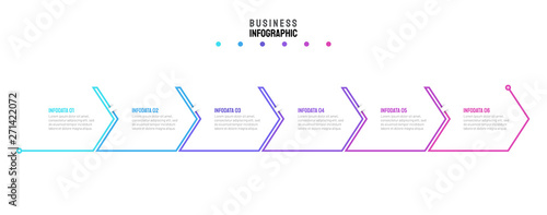 Thin line infographic design template with arrows. Business concept with 6 steps, options, arrows. Vector elements for presentation.