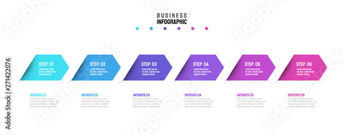Vector infographic arrows design with shadow layout. Business template with 6 options or steps.