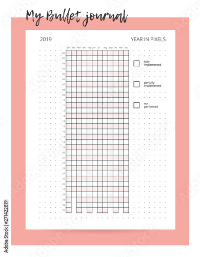 Year in pixels. Year organizer. Bullet journal your mood. Habit tracker template. Monthly planer