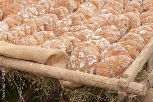 Traditional Rye flour bread cooked on site during the 