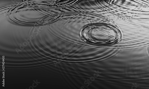 Ripples from Rain Droplets Falling on Water Surface. 3D illustration