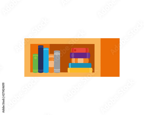 shelving with books in white background