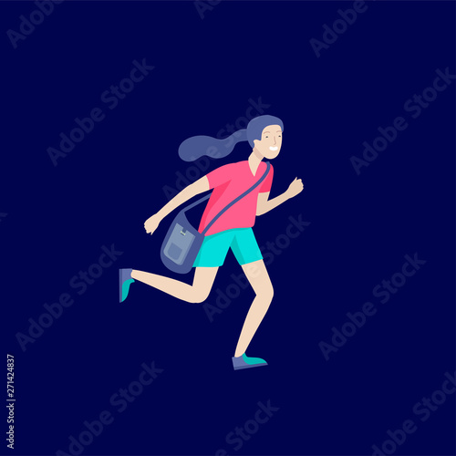 Happy school child joyfully jumping and laughing on background. Concept of happiness, gladness and fun. Vector illustration for banner, poster, website, invitation.