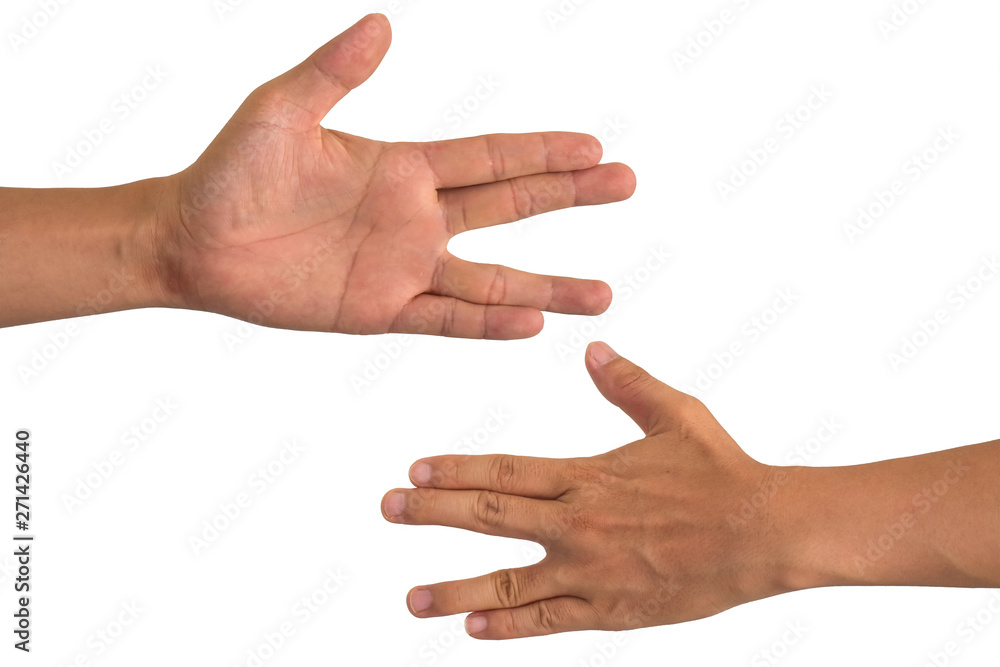 front and back men hands isolated on white background. with clipping path.