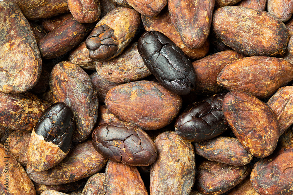 Background of roasted unpeeled and peeled cocoa beans. Background of roasted unpeeled and peeled cocoa beans.