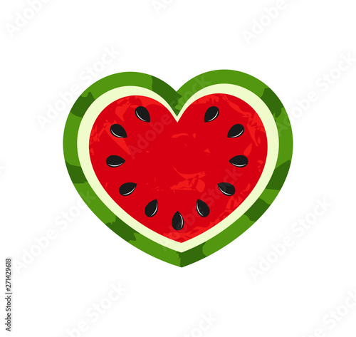 Watermelon heart summer fruit icon.
