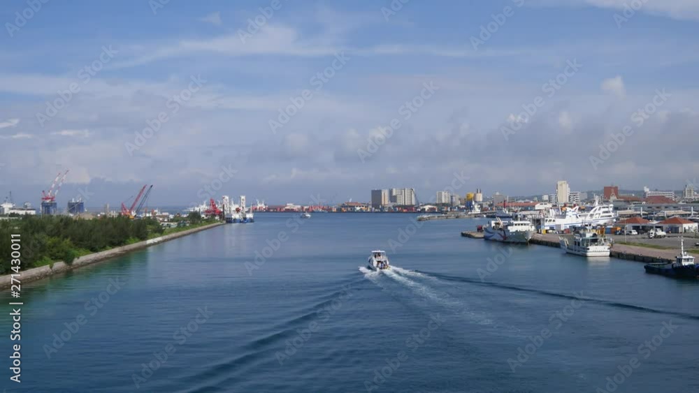 Okinawa,Japan-June 3, 2019: Morning scene of the port of Ishigaki in Okinawa Okinawa,Japan-June 3, 2019: Morning scene of the port of Ishigaki in Okinawa