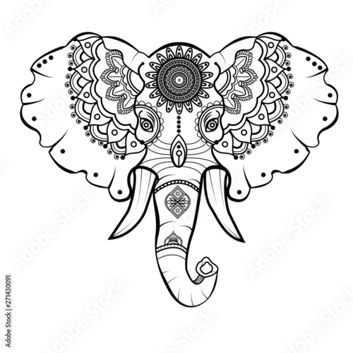 Vector illustration of a mandala elephant head for coloring book