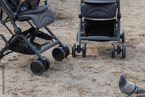 Original baby stroller, close-up details. New design.