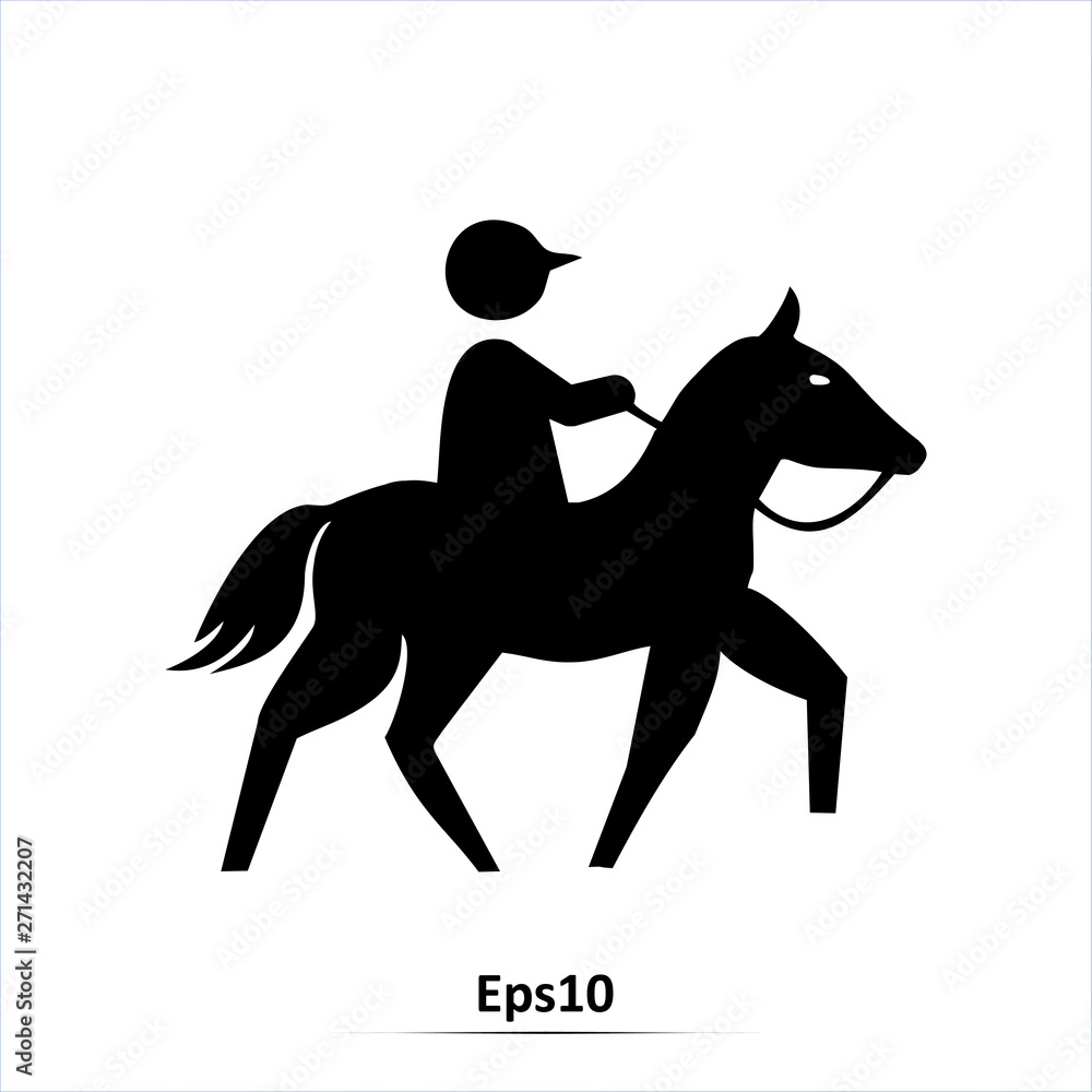 Drawing of the silhouette of the jockey on horseback. Vector Illustration icon Drawing of the silhouette of the jockey on horseback. Vector Illustration icon