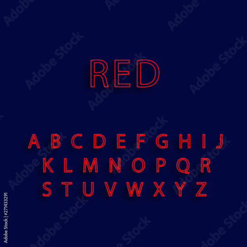red neon alphabet fonts. neon vector illustration. red neon lighting. red Candy color neon alphabet.