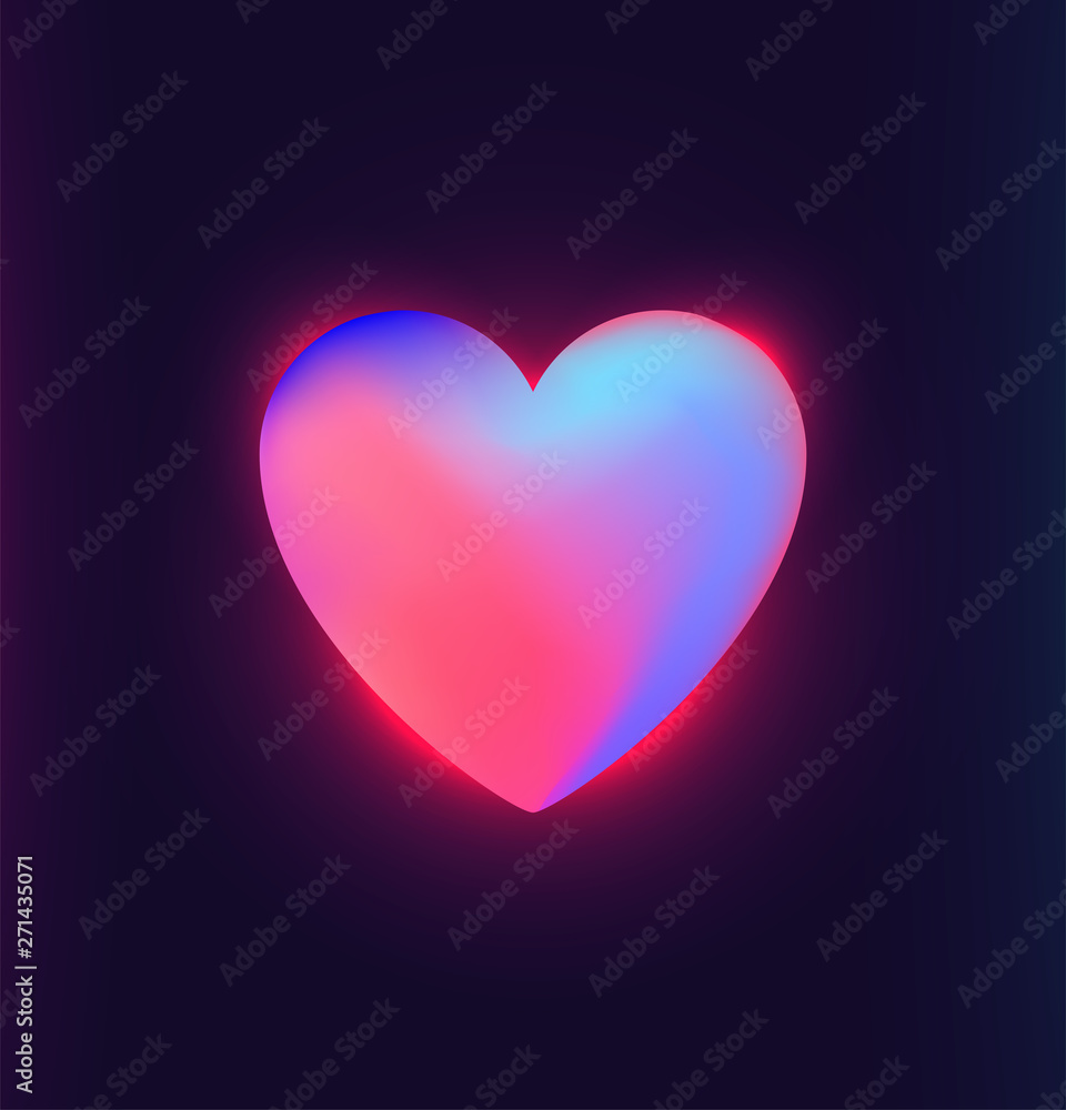 Bright heart. Neon glowing vintage sign. Retro heart sign on purple background. Design element for Happy Valentine's Day. Template for your design, greeting card, banner. Vector illustration.