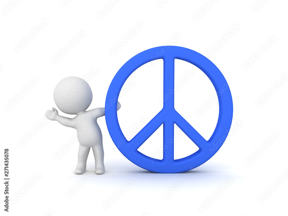 3D Character waving from behind peace sign