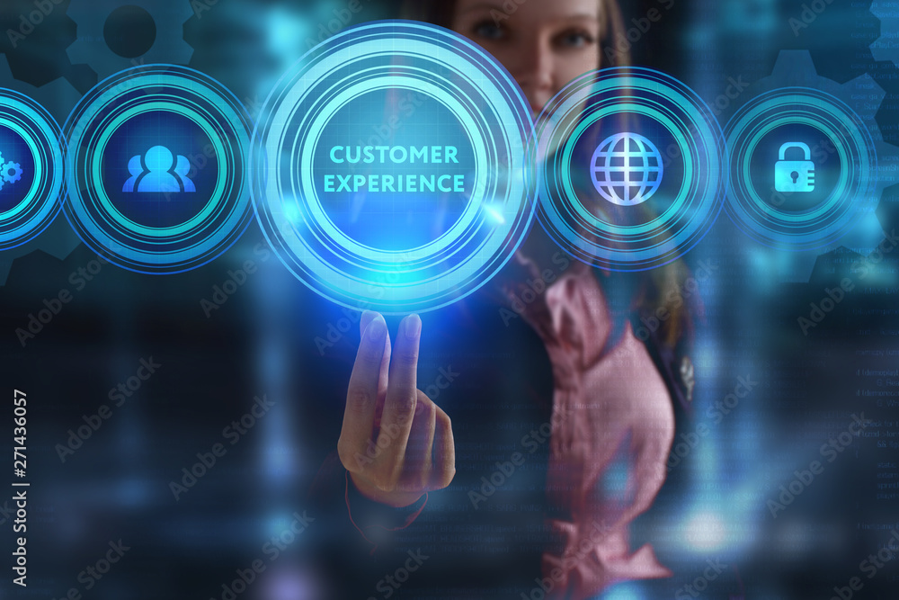 The concept of business, technology, the Internet and the network. A young entrepreneur working on a virtual screen of the future and sees the inscription: Customer experience The concept of business, technology, the Internet and the network. A young entrepreneur working on a virtual screen of the future and sees the inscription: Customer experience