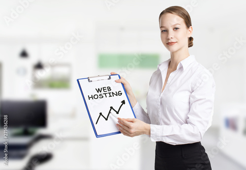 Free Download Business, technology, internet and networking concept. Young entrepreneur showing keyword: Web hosting - GFXLoad