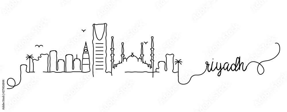 Fototapeta premium Rijad City Skyline Doodle znak