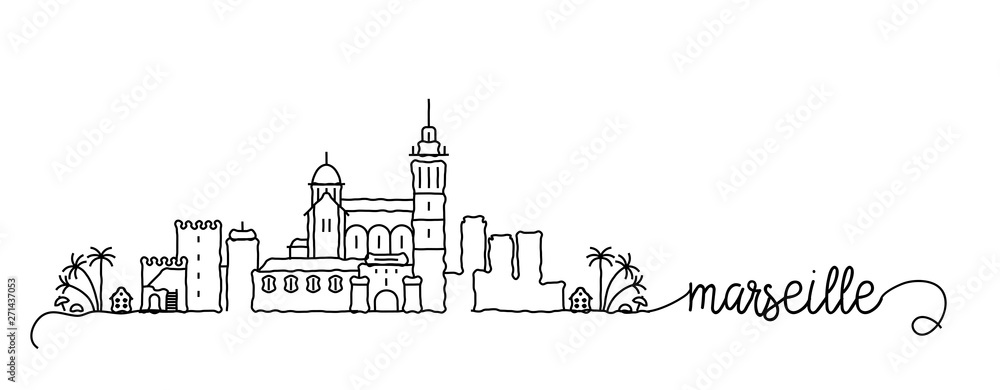 Marseille City Skyline Doodle Sign