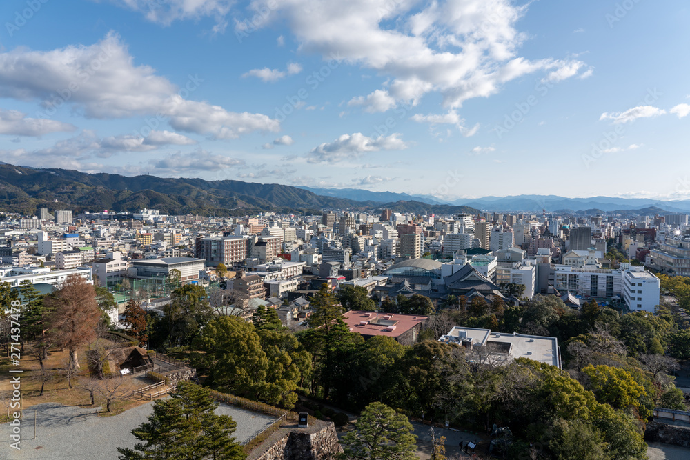 高知城の天守から見る高知市街の風景