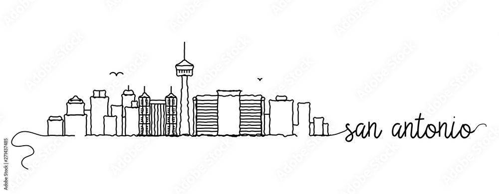 San Antonio City Skyline Doodle Sign