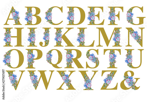 Floral watercolor alphabet art.