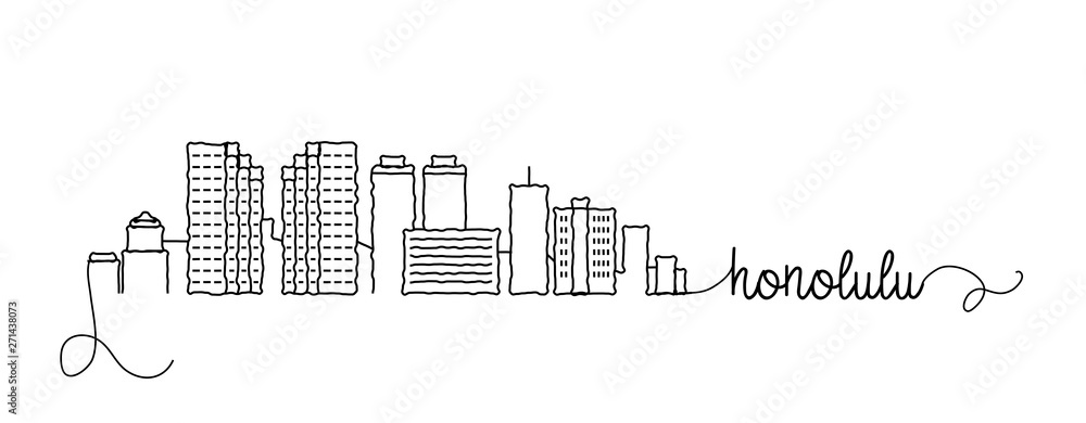Honolulu City Skyline Doodle Sign