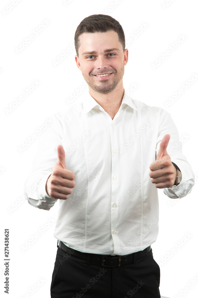 young casual man pointing, isolated on white young casual man pointing, isolated on white