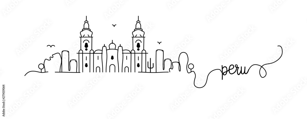 Peru City Skyline Doodle Sign - obrazy, fototapety, plakaty 