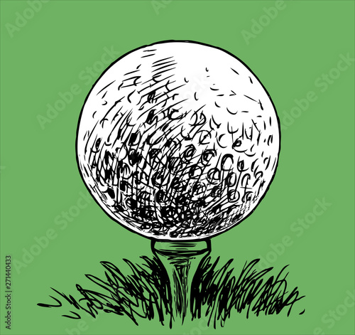 Sketch of a golf ball on a green background