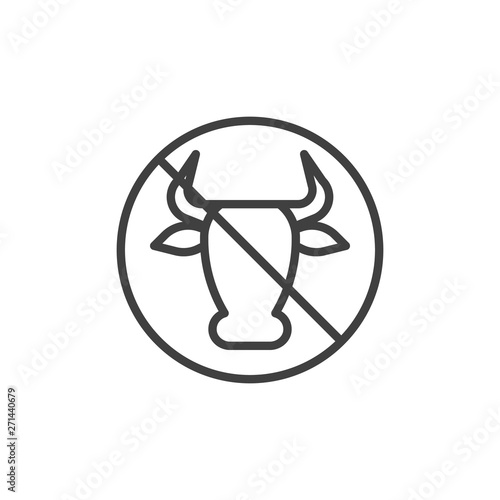 No milk and lactose sign line icon. linear style sign for mobile concept and web design. Cow Meat forbidden sign outline vector icon. Diet food symbol, logo illustration. Vector graphics