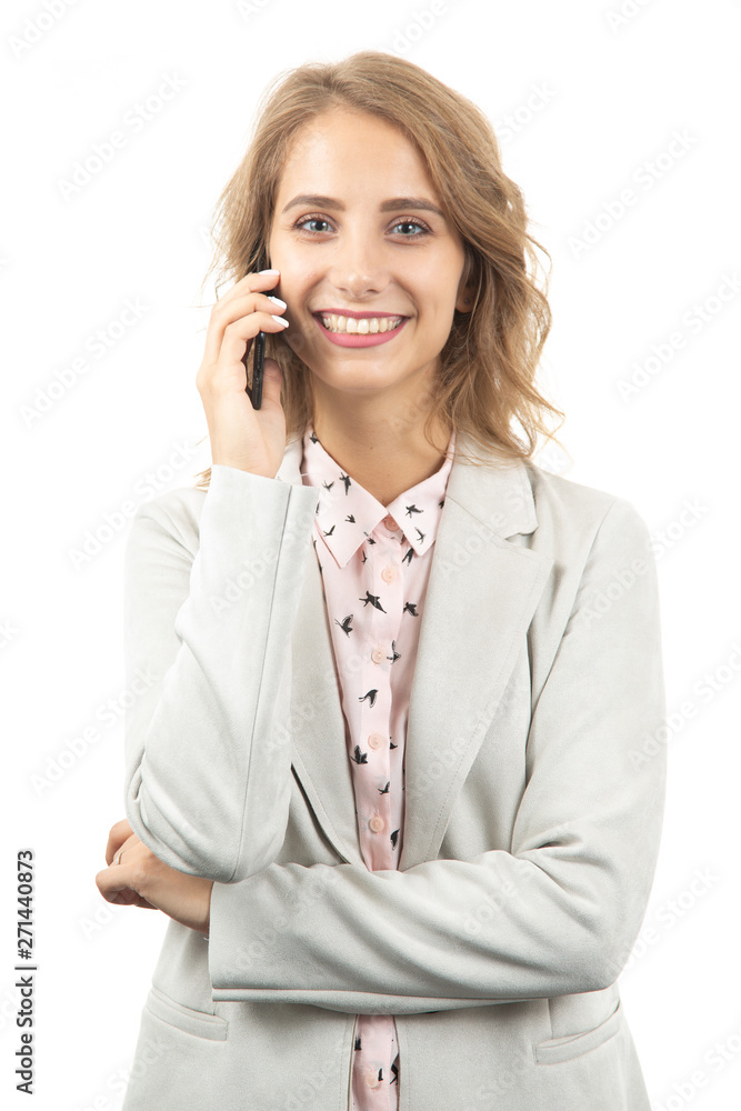 Handsome business woman speaking on the phone Handsome business woman speaking on the phone