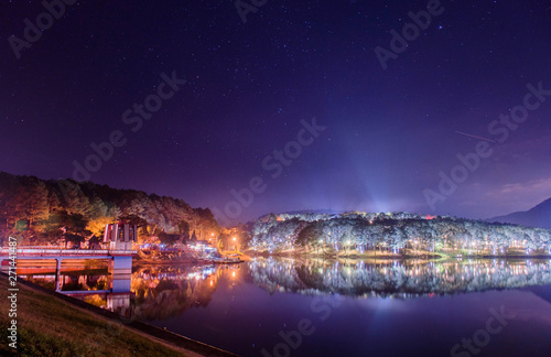 Lake under the night sky