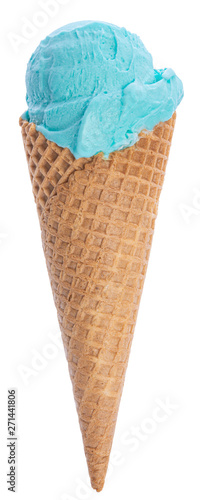 smurf ice cream in a cone isolated on white background