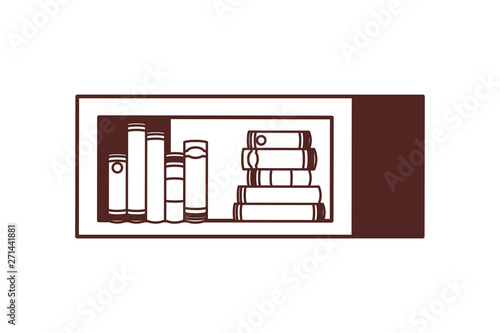 silhouette of shelving with books in white background