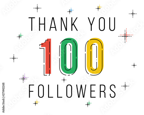 Thank you 100 followers. Congratulations social network progress. Vector line art illustration.