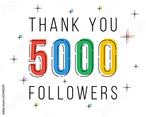 Thank you 5000 followers. Congratulations social network progress. Vector line art illustration.