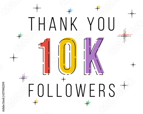 Thank you 10k followers. Congratulations social network progress. Vector line art illustration.