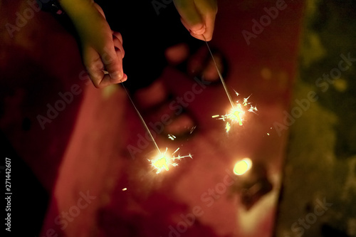 Celebrating eid fitr festival with light of fire spark concept in Malaysia