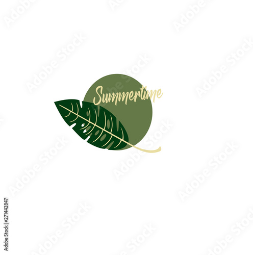 Summer logo botany style - exotic fern plant. Summer time - vector logo layout with tropic leaf