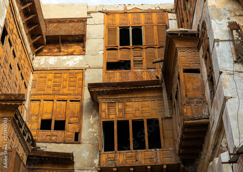 Old house with wooden mashrabiya in al-Balad quarter, Mecca province, Jeddah, Saudi Arabia photo