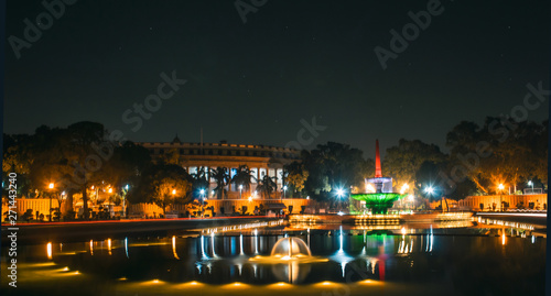 Night photos near The Parliament of India. photo