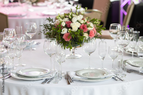 Table setting in the restaurant. Preparing for the Banquet Selective focus. © stock28studio