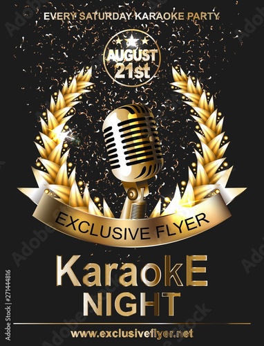 Golden microphone with a gold ribbon and crown against a dark background.