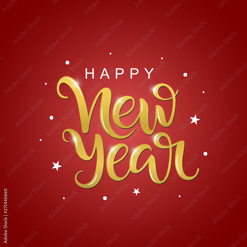 Happy New Year script lettering on white background. Handwritten design element for card, poster, banner. Modern calligraphy. Isolated New .Year typography print. Hand drawn vector clipart.. Happy New Year script lettering on white background. Handwritten design element for card, poster, banner. Modern calligraphy. Isolated New .Year typography print. Hand drawn vector clipart..