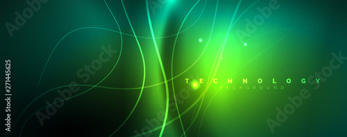 Shiny neon lines template - northern lights glowing blur lines. Futuristic style glow neon 80s disco club or night party techno template