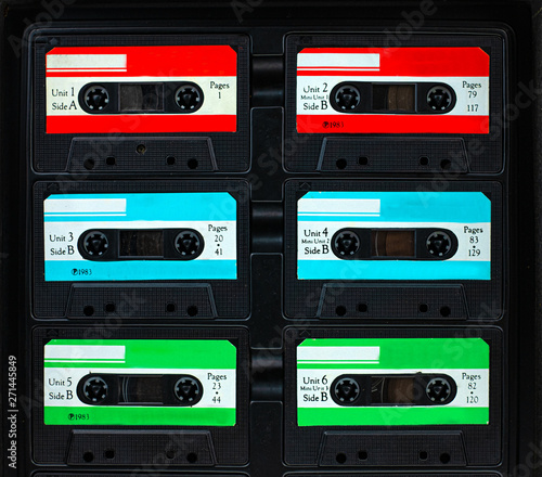 Vintage compact cassette tape  Close up set of old audio tapes