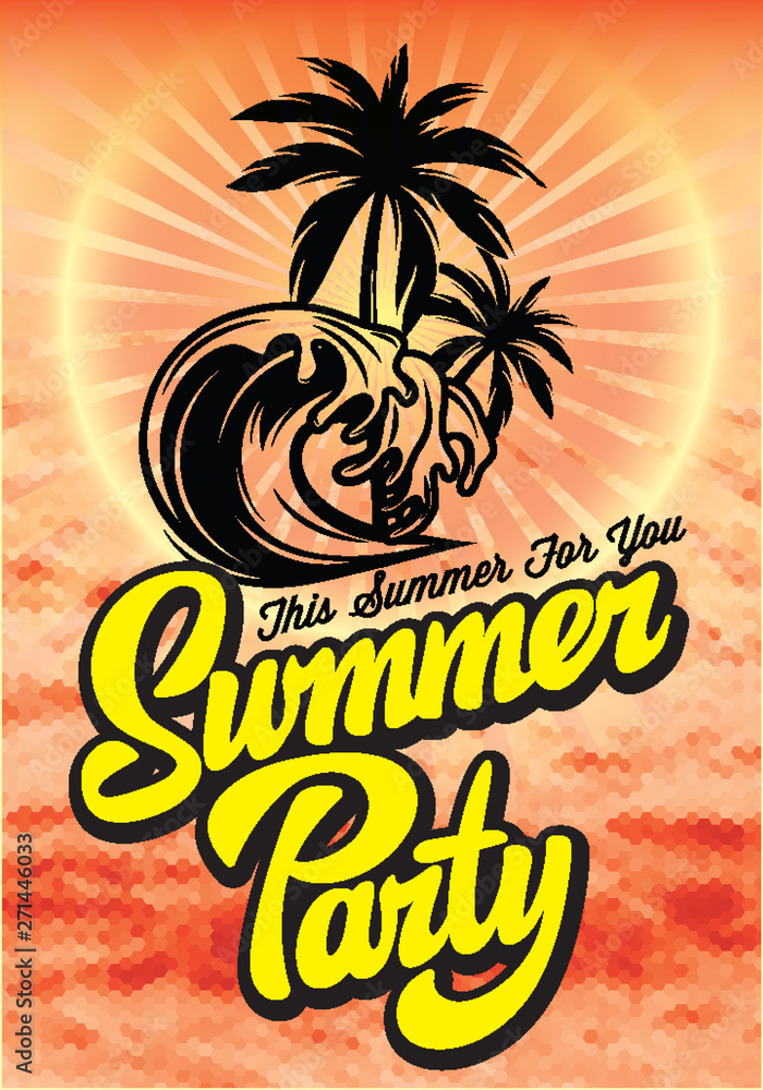 Obraz premium Color vector poster template for summer party with calligraphic lettering