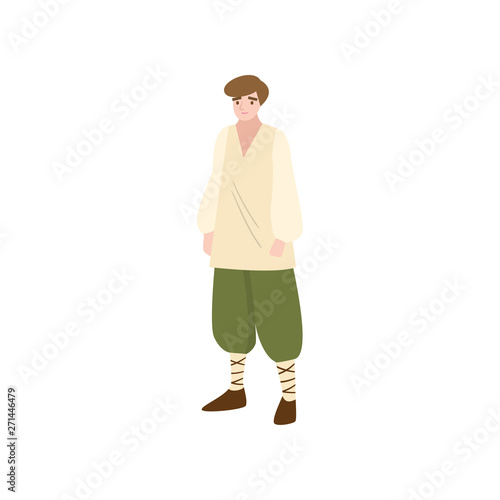 Simple medieval fairy tale plowman in green pants